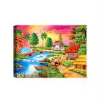 SHASWAT ART Beautiful Landscape of Lake View with Village Natural Scenery Canvas Painting with Wooden Box Frame for Living Room, Bed Room, Office, Hotels (46cm x 61cm)