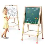About Space Kids Writing Board - Portable Double Sided Wooden Whiteboard & Chalkboard with Height Adjustable Drawing Stand for Kids Learning - Gifts for Toddlers(L 46xB 56xH 71-121 cm,Pack of 1)
