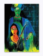 Tamatina Multicolor Modern Art Krishna With Meera Abstract Unframed Art Canvas Painting - 24X18 Inch