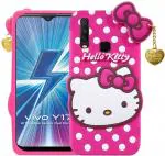 Fastship Silicone soft Hello Kitty with Pendant Case proper fit Back Cove for Vivo Y15 - Pink