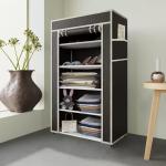 HUENISH Wardrobe Multipurpose Collapsible Cabinet Rack Storage Organizer Foldable Almirah Non-Woven Laminated Fabric 5 Shelves , 1 Side Pocket