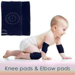 Babymoon Navy Blue Anti Slip Elastic Cotton Baby Knee Pads For Crawling (0-36 M)