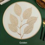 Dakshya Industries Pack of 4 Round Leaf Design Table Placemat,Pressed PVC Place Mats Easy to Clean Waterproof Dining Table Plate Mat for Kitchen Hotels Business Occasions Indoor Outdoor Gold