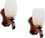 PRADHUMAN White Wood and Glass Pendant Wall Lamp Without Bulb (Pack of 2)