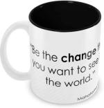 Jiya EnterpriseTuelip Grey Ceramic Good Thought Mahatma Gandhi Printed For Tea And Coffee Mug - 350 ML