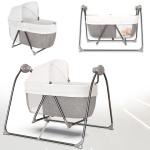 Babyhop Off-White And Grey 2 In 1 Automatic Electric Swing With Stand Alone Cot - Lightweight And Foldable 5 Speeds Mosquito Net Soothing Melodies Bluetooth Toys Remote For New Born