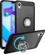 Unistuff Back Case Cover for Vivo Y1s with Magnetic Kickstand | Premium Matte Finish | Camera Bump Protection | Rubberized Ring Cover - Night Black, 76976