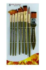 Lakeer 8 PC Gold Taklon Brush Set Short Wood Handle with Golden Synthetic Hair, Round and Flat Artist Paint Brushes for Acrylic, Watercolor for Beginers, Professionals & Artist