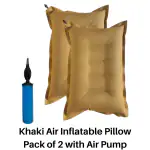 PM Square's Air Inflatable Travel Khakhi Pillow Pack of 2 With Air Pump For Train, Bus, Camping.
