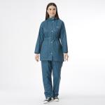 ZEEL Rain Coat for Women Waterproof with Adjustable Hood, Rainwear Suit with Polyester Jacket and Pants for Ladies with Belt, AZ12 Teal M