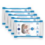 AquaWipes 99% Water (Unscented) Baby Wipes l 100% biodegradable Plant Based Fabric l 10 pcs - Pack of 5