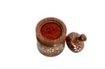 Shan Handicrafts Brown Wood Handcrafted Inlay Bone Work Storage Jar For Masala Spice