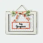 Chalk My Theme Hey Gorgeous 3D Wooden Wall Art with Iron Mesh, Artificial Flowers, and Ribbon Bow | Wall Hanging Home Decor for Living Room, Kitchen, Cafe, Salon, and Bedroom
