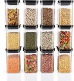 GULMOX Unbreakable Air Tight Square Plastic Containers Set for Kitchen Storage 1100ml Kitchen Container, Storage Containers, Container Sets, Plastic Grocery Container (PACK OF 12 BLACK)