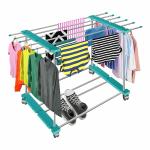 TNT The Next Trend Trixy Cloth Drying Stand, Indoor, Outdoor Standing Movable Cloth Dryer Rack with Wheels (1 Layer)(Stainless Steel)