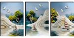 SAF Nature Large Embossed MDF Framed Panel Painting 27 Inch X 12 Inch PHC30045 Set of 3