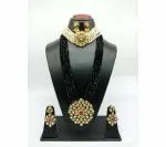 Gyaan Jewels Handmade Gold Plated Alloy Earring and Necklace Set Black Free Size
