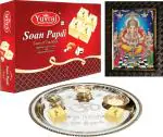 Yuvraj Gift Hamper Soan Papdi 400gm Pooja Thali Ganesh Lord Frame Wooden, Steel, Paper Gift Box