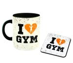 Whats Your Kick Fitness Theme I Love Gym Design Printed Black Ceramic Coffee and Tea Mug 325 ml with coaster