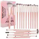 Brandinn13 Brushes Pink Nylon, Wood Makeup Brush Set For Foundation Face Powder (Set Of 20)