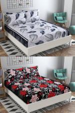 VORDVIGO 3D Polycotton Double Bedsheets Combo Pack of 2 Double Bed Sheets with 4 Pillow Covers, Size- 90*90 inches (Multicolor)