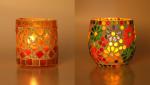 1st Time Candle & Tea Light Holder Decorated With Glass Chips, Colorful Lighting Effects, Pack Of 2
