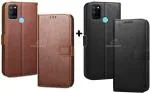 CASECRAFT Realme C17, Ralme 7i Black And Brown Artificial Leather, Rubber And Silicon Grip Case Mobile Back Cover (Pack of 2)
