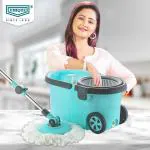 Unique Supreme XL Spin Mop Bucket Mop Plastic Wringer With 1 Magic Mop Stick & 2 Refill Mop Set l Blue
