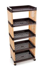 SUMOWARE 5 Tier Multi-Purpose Storage Organizer Kitchen Rack with Wheels (Brown and Ivory)