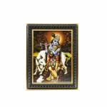 pujaNpujari Lord Krishna with Kamadhenu Photo Frame for Wall Hangings and Pooja Room/god Photo Frames for Pooja Room, Rectangular Shape, Medium Size (36.83 x 29.21x 2.5 Cms)