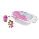 BUMTUM Baby Bath Tub With Floating Balls & Baby Bathing Mug Seat Sling, Anti-Slip Kids Bathtub For Baby Shower - Pink