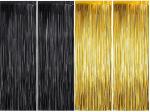 Webble Black and Gold Bling Party Curtains Decorations for Bachelor's Party, Birthday, Anniversary, Disco Night| 6 ft Long Decorative Party Curtains, Pack of 4