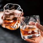Crumple Paper Twisted Crystal Clear Whiskey Glasses 280 ml Bar Glass for Drinking Bourbon, Whisky, Scotch, Cocktails, Cognac- Old Fashioned Cocktail Tumblers (2)