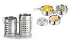 FIRST FRONT Stainless Steel Twin Cutlery Holder Racks With 3 Pcs Steel Lunch Box & Multicolour, (Pack of 2) l Kitchen Tools l Essential Kitchen Tools l Tools l Kitchen l Utensils l Stainless Steel Tools l Steel Kitchen Tools l Metal Tools