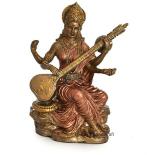 Notch Creations Handmade Bronze Maa Saraswati Idol For Puja I Goddess Saraswati Statue 7 inches Decorative Showpiece - 16 cm (Bronze, Multicolor)