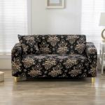 TONY STARK Spandex & Polyester Fabric,Super Stretchable,Flexible,Non-Slip,Big Elasticity - Perfect Size Floral Sofa Cover Slipcover- 185-230cm Black Damask, 3-Seater (1 Piece Cushion Cover Included)