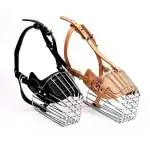 PSK Pet Mart Dogs Stainless Steel Cage Style Basket Wire Muzzle with Adjustable Leather Strap (Multicolor)