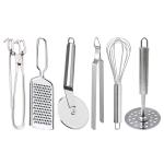 DreamBasket Cheese Grater & Pakkad & Pizza Cutter & Egg Whisk & Chimta & Potato Masher for Kitchen