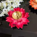 Blissful Decor Brass Lotus akhand Diya for Pooja dipawali Decoration Oil Lamp for Mandir and Temple (red)