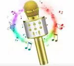MS LittleFinger 858 Handheld Wireless Bluetooth Karaoke Mike for Singing, Teaching, Birthday Gift, Kids, Kitty Party Speaker Mic Microphone (Gold)