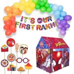 Festiko Set of 37 Pcs It's Our First Rakhi Combo (Banner, Balloons, Photobooth Props, Playhouse Tent Spider), Raksha Bandhan Decoration Combo