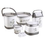 JOYO Plastic Better Homes Deluxe Square Floral Printed Bathroom Set of 6 (Bucket- 20 Litre, Tub-18 Ltr, Dustbin-92 Ltr, Jumbo Patla, Mug-1000 Ml, Soap Case, Grey)