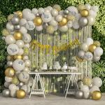 SpecialYou.in 3D Butterfly Theme Golden and Silver Birthday Decoration Items with White Net Curtain Cloth, Fairy Lights and 3D Silver Butterfly Stickers- Set of 85pcs