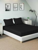 Sleeping Owls Cotton Black Bedsheet With Pillow Covers, 305 cm X 285 cm (Set Of 3)