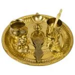 Spillbox Traditional Handcrafted Brass Pooja Thali/Aarti Bartan Plate set - Ganesha ppset