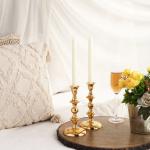 Voidrop Pillar Candle Holder,Taper Candle Holder For Retro Candleholder, Formal Events, Wedding, Church, Holiday Décor, Dinning Table Centerpiece Candles Set Of 2 Metal; Aluminium- Gold