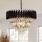 ARCHDECOME Modern Crystal Chandeliers Black Gold K9 Crystal 3 Tier Round Crystal Chandelier Ceiling Light Fixture for Living Room and Hallway