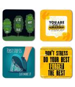 Whats Your Kick Positive Thinking Dont Stress Do Your Best Forget The Rest Quotes Printed Set of 4 Coaster With Metal Stand