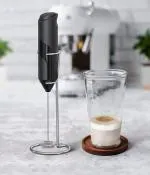 Habova Milk Frother Handheld, Electric Whisk Drink Mixer Frother for Coffee, Latte, Matcha, Hot Chocolate, Battery Operated Mini Foamer Coffee Mixer with Stand Included - Black
