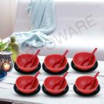 Omiro Red Polypropylene Dessert Bowl With Spoons (Pack Of 18)